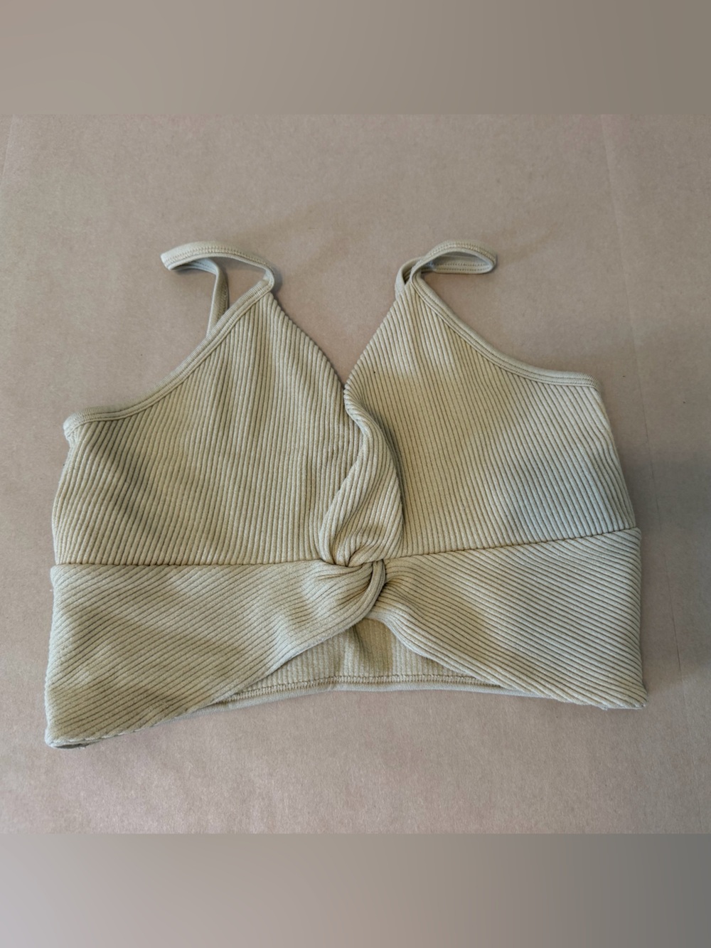Windsor Ribbed Knot Front Crop Tank - Beige